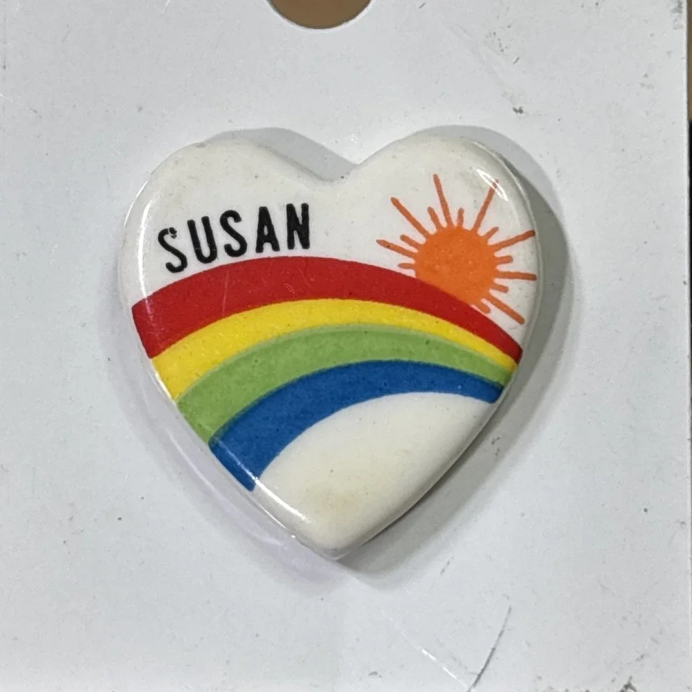 Vintage Susan Rainbow Heart Name Brooch Pin Original Card Retro